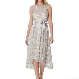 Tahari Women's Silver/Champagne Tea length Dress
